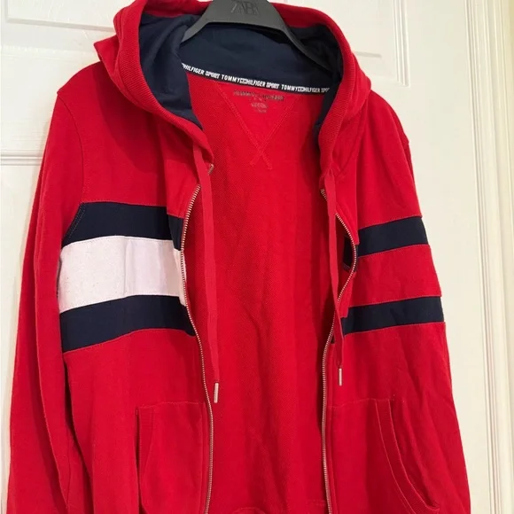 Tommy Hilfiger Red Hoodie with Navy and White Accents - Picture 1 of 3